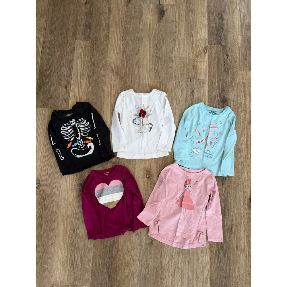 Carters OshKosh Graphic Long Sleeve Tee Bundle Kids 2T Multicolor Seasonal 5pk